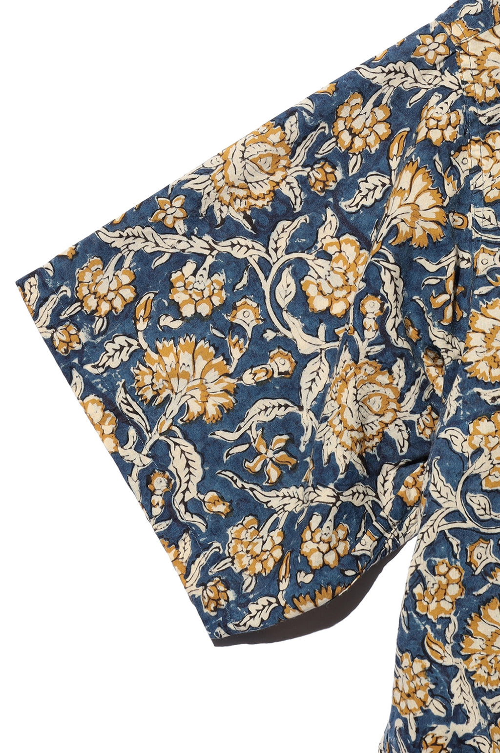 Open Collar Block Print Blue