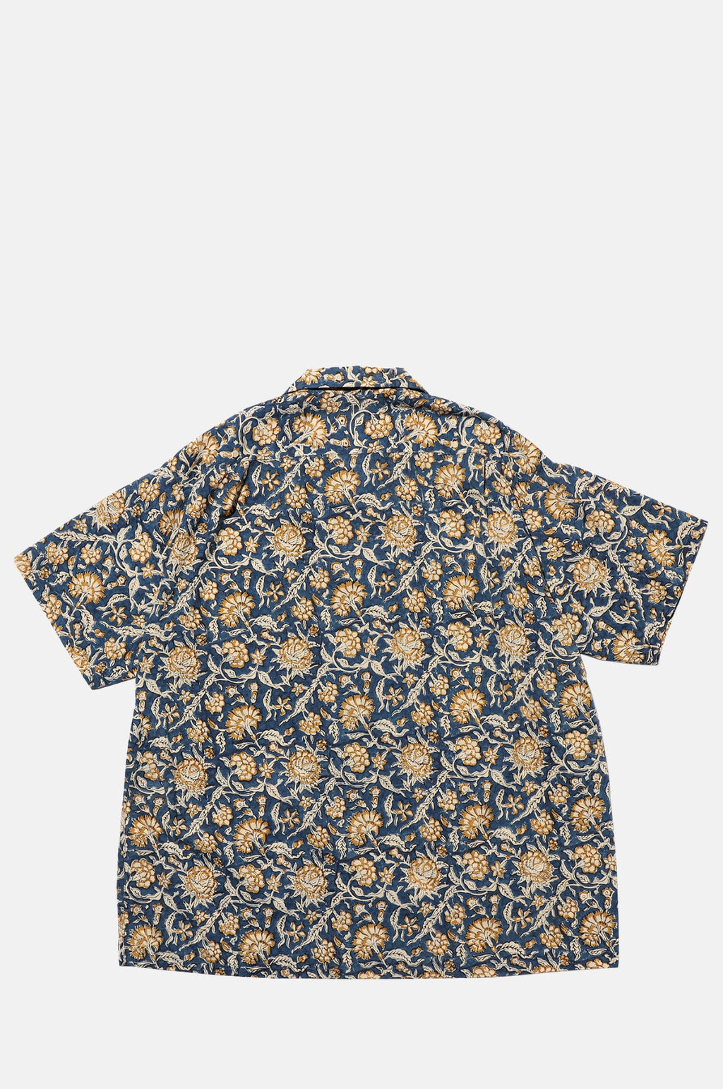 Open Collar Block Print Blue