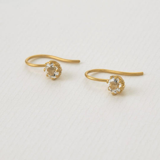 A.M. White Topaz Bud Hook Earrings Gold