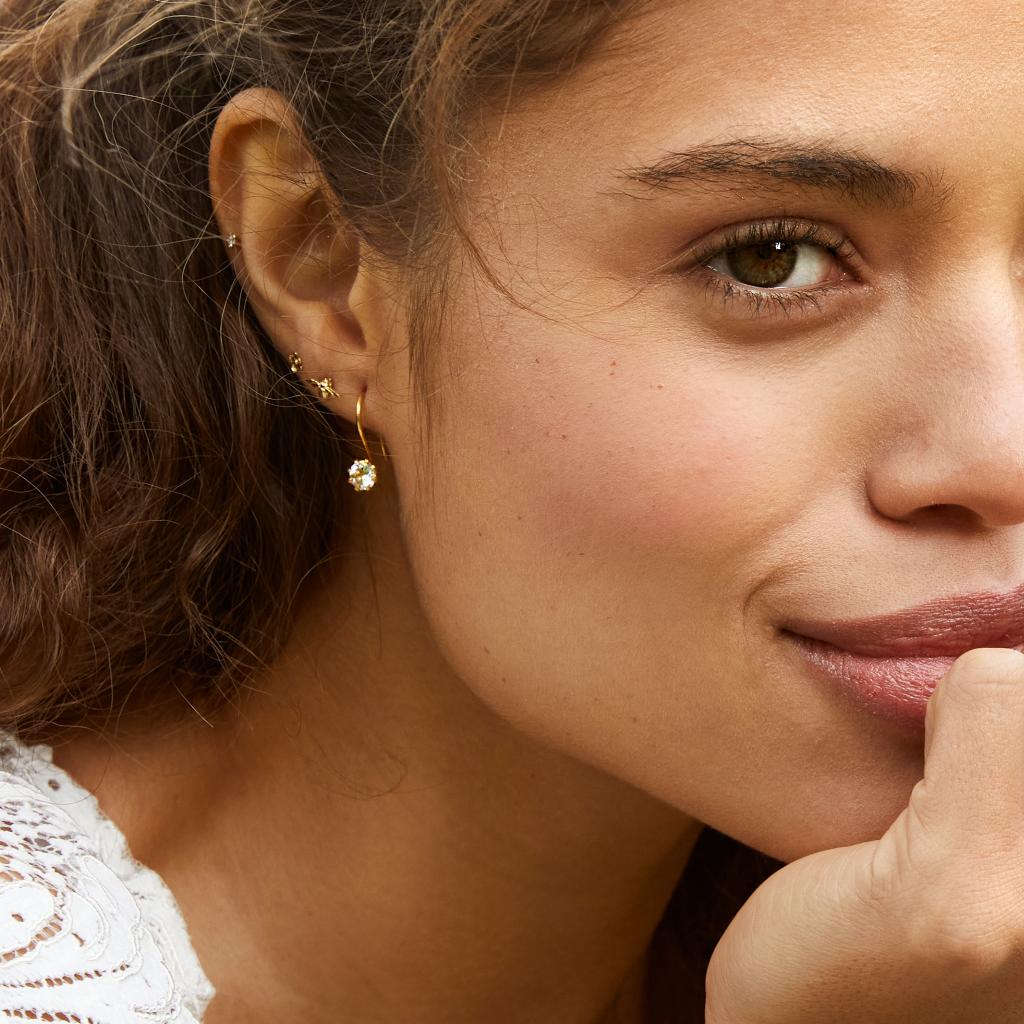 A.M. White Topaz Bud Hook Earrings Gold