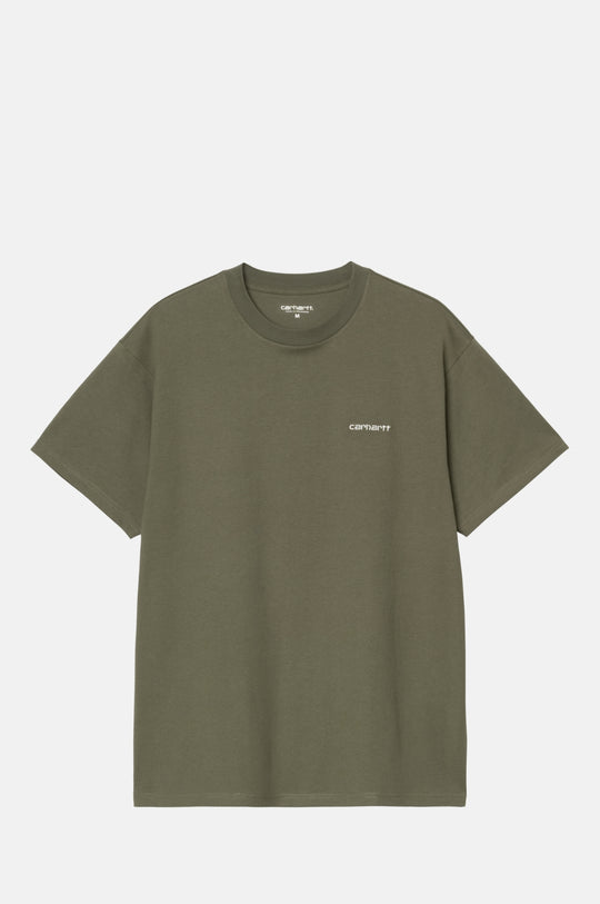 S/S Script Embroidery T-Shirt Leaf/White