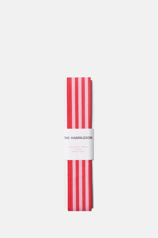 Red and Candy Pink Cotton Stripe Ribbon 35mm x 5m