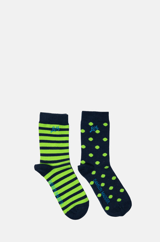2 Pack Socks Navy/Green Stripe/Spot