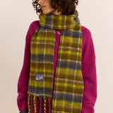 Brushed Fluffy Slim Scarf Lark Green Check