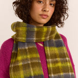 Brushed Fluffy Slim Scarf Lark Green Check