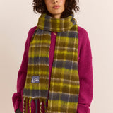 Brushed Fluffy Slim Scarf Lark Green Check