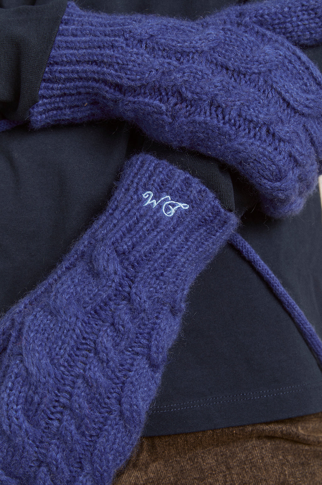 Cable String Mittens Cobalt Blue