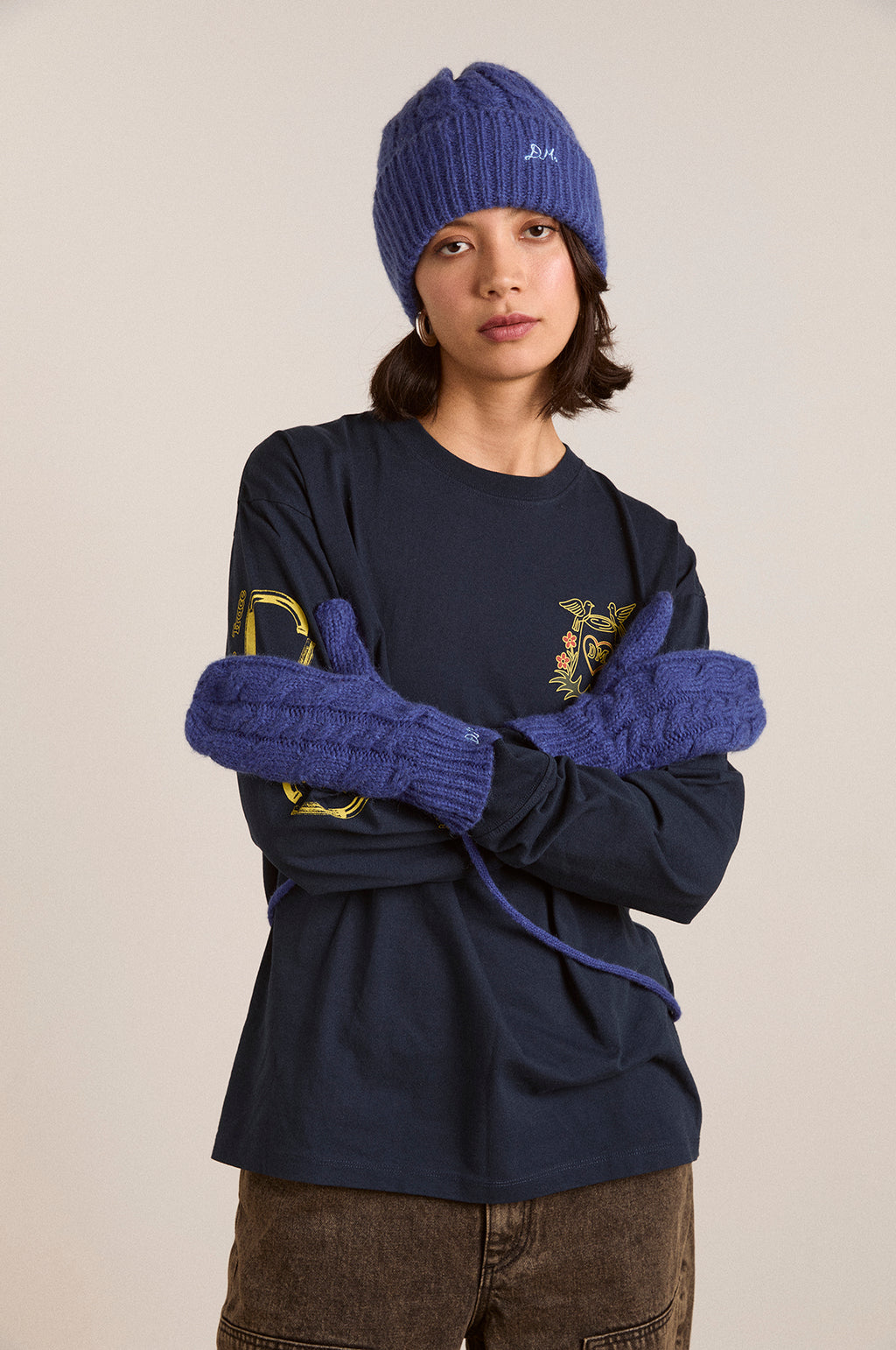 Cable String Mittens Cobalt Blue