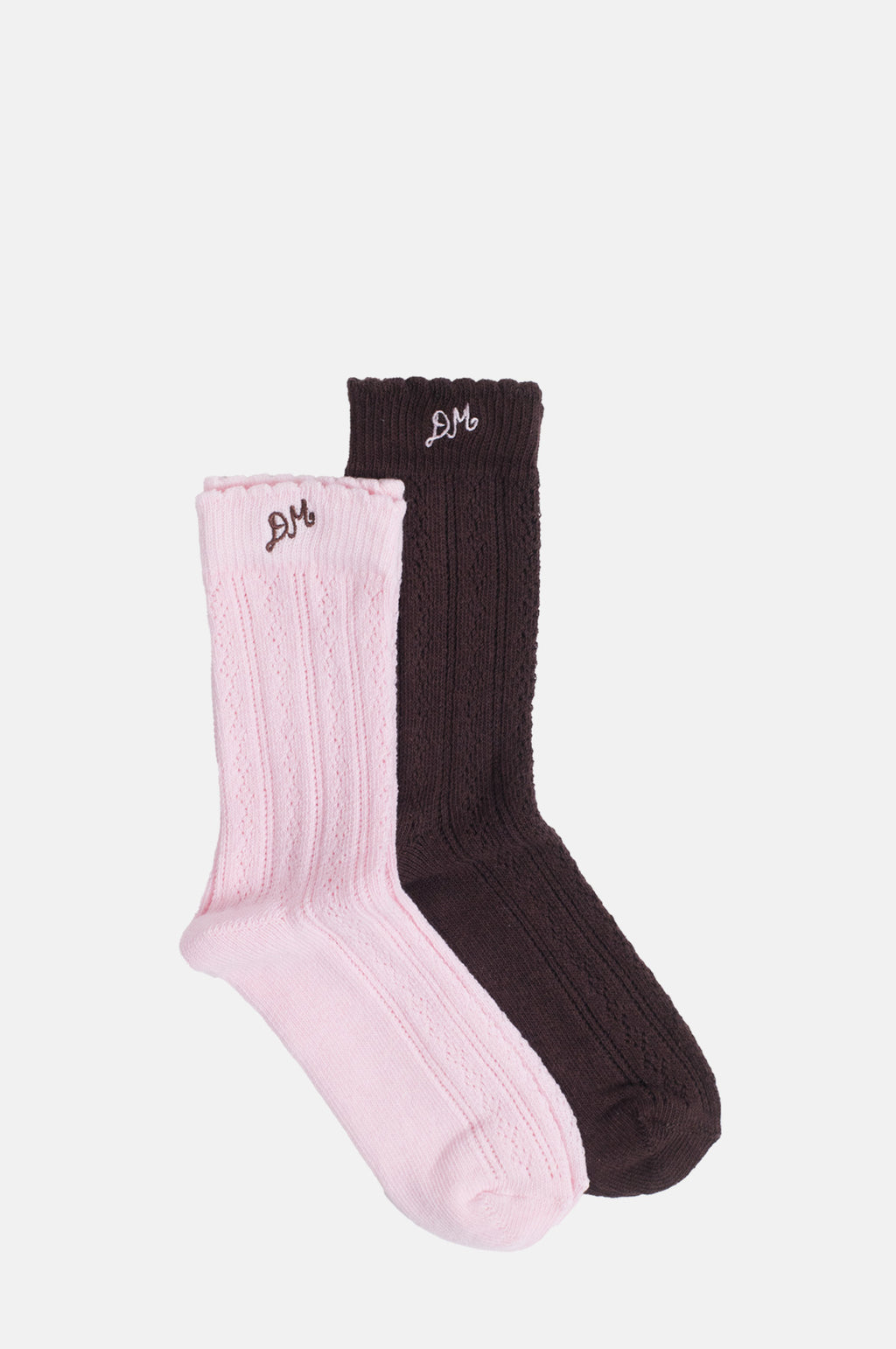 Damson Madder Calf Length 2 Pack Pointelle Socks Choc & Pink.