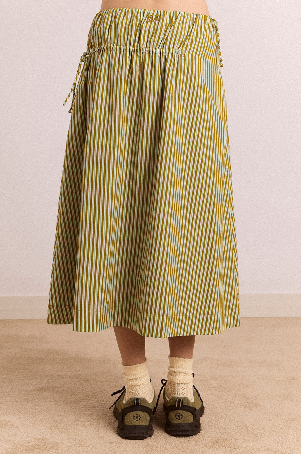 Caspia Volume Midi Skirt Basil Stripe