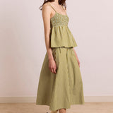 Caspia Volume Midi Skirt Basil Stripe