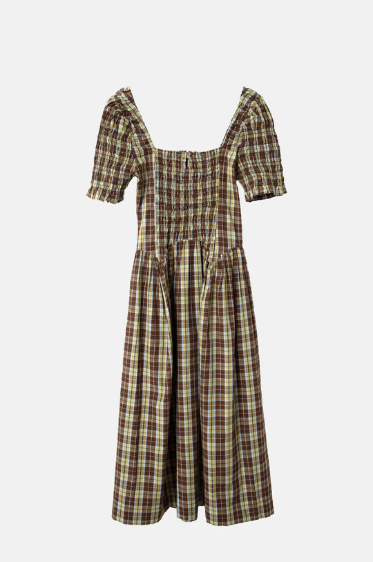 Emmy Shirred Midi Dress Cocoa Check
