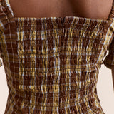 Emmy Shirred Midi Dress Cocoa Check