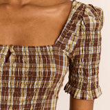 Emmy Shirred Midi Dress Cocoa Check