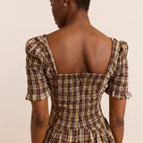 Emmy Shirred Midi Dress Cocoa Check