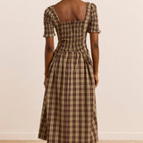 Emmy Shirred Midi Dress Cocoa Check