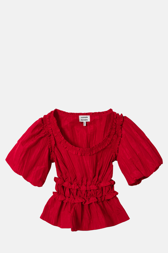 Everly Ruffle Blouse Red Tafetta