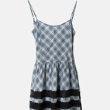 Damson Madder Iggy Lace Insert Midi Dress Blue Pepper Check.