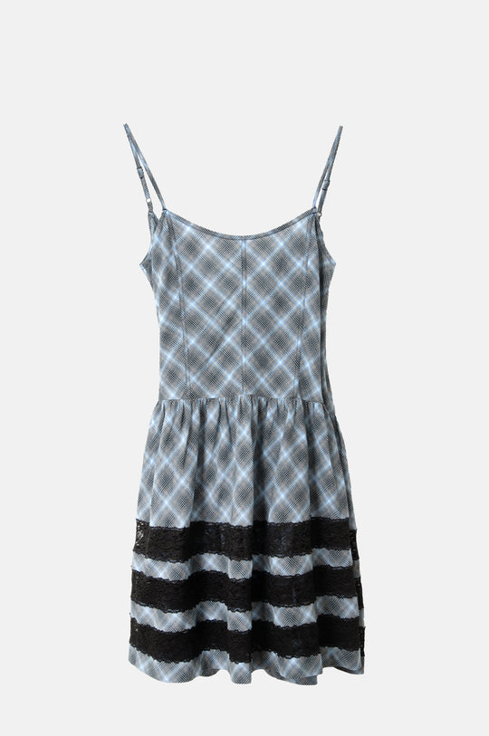 Iggy Lace Insert Midi Dress Blue Pepper Check