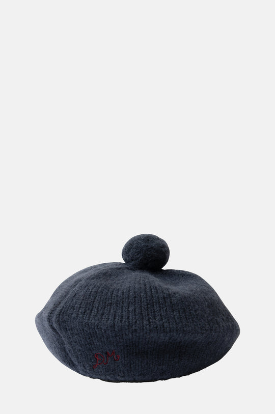 Knitted Pom Pom Beret Navy