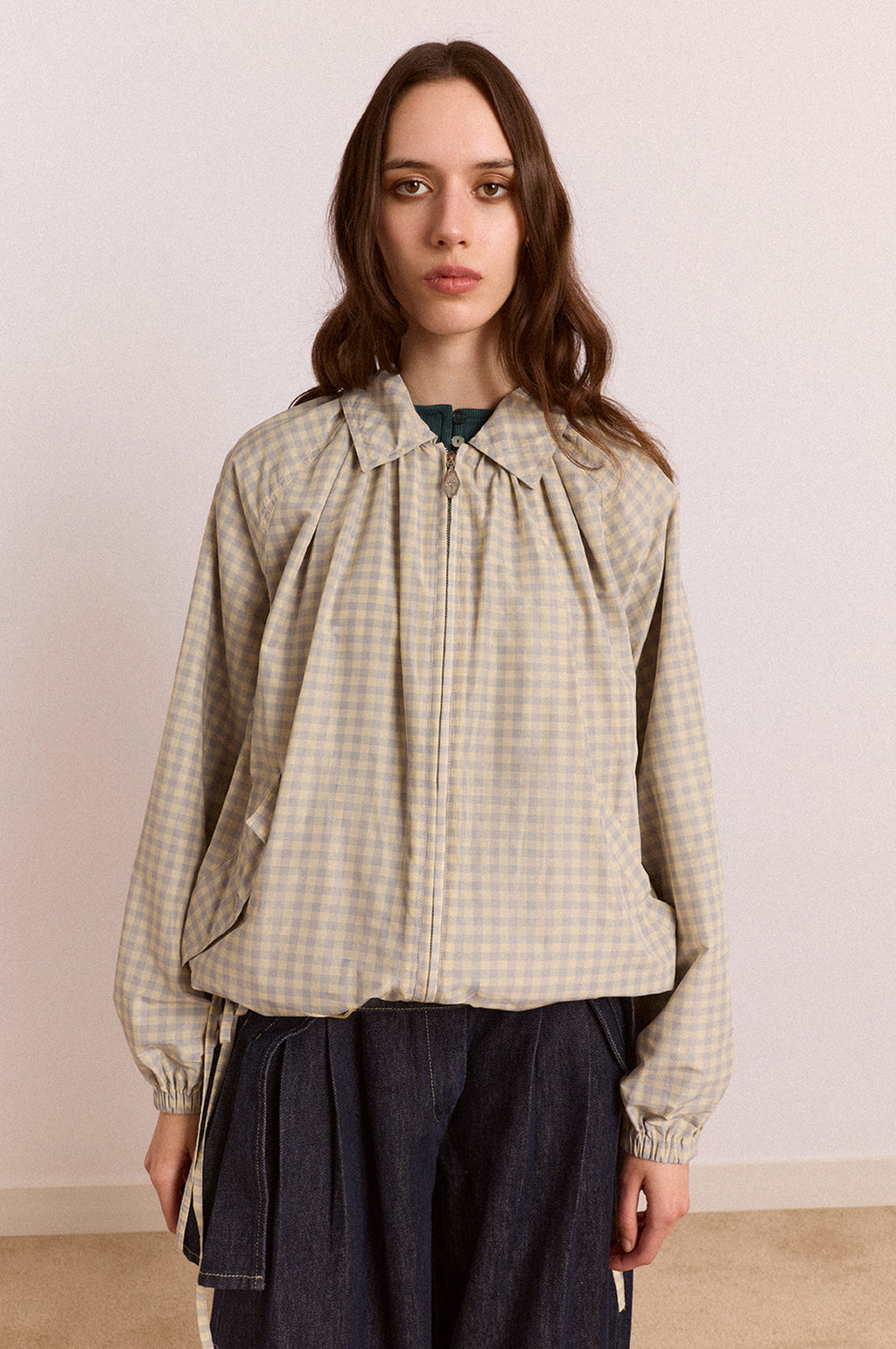 Lailah Lightweight Bomber Oyster Gingham
