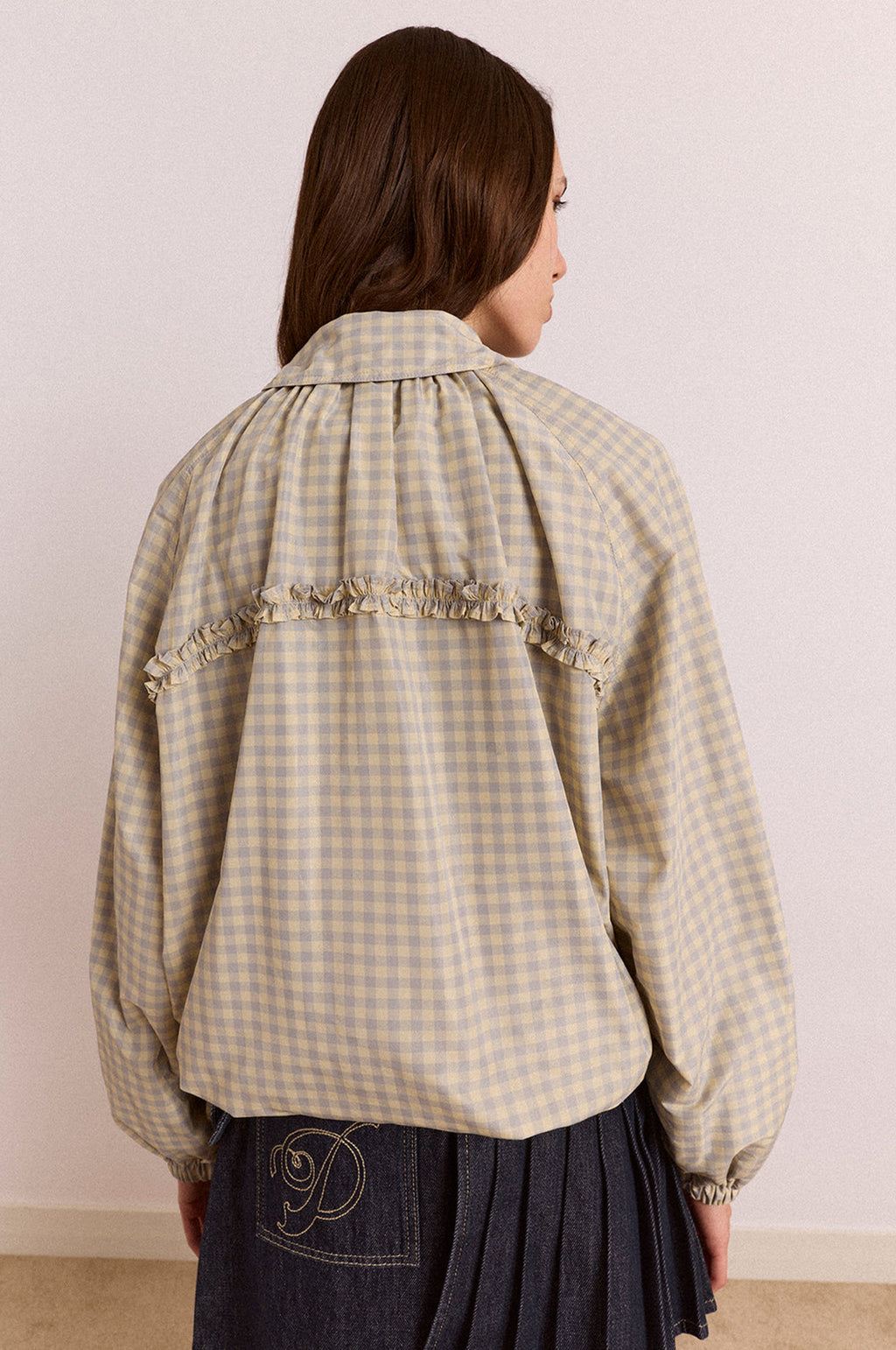 Lailah Lightweight Bomber Oyster Gingham