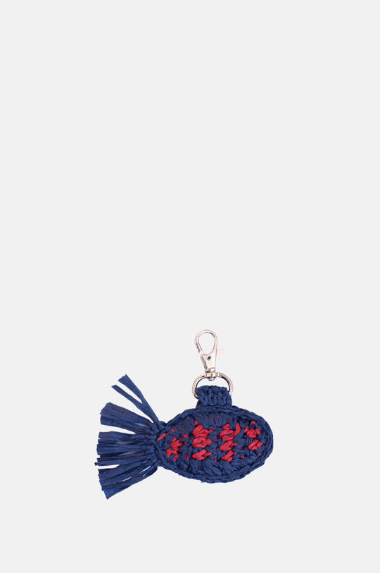 Raffia Fish Bag Charm Blue & Red Stripe