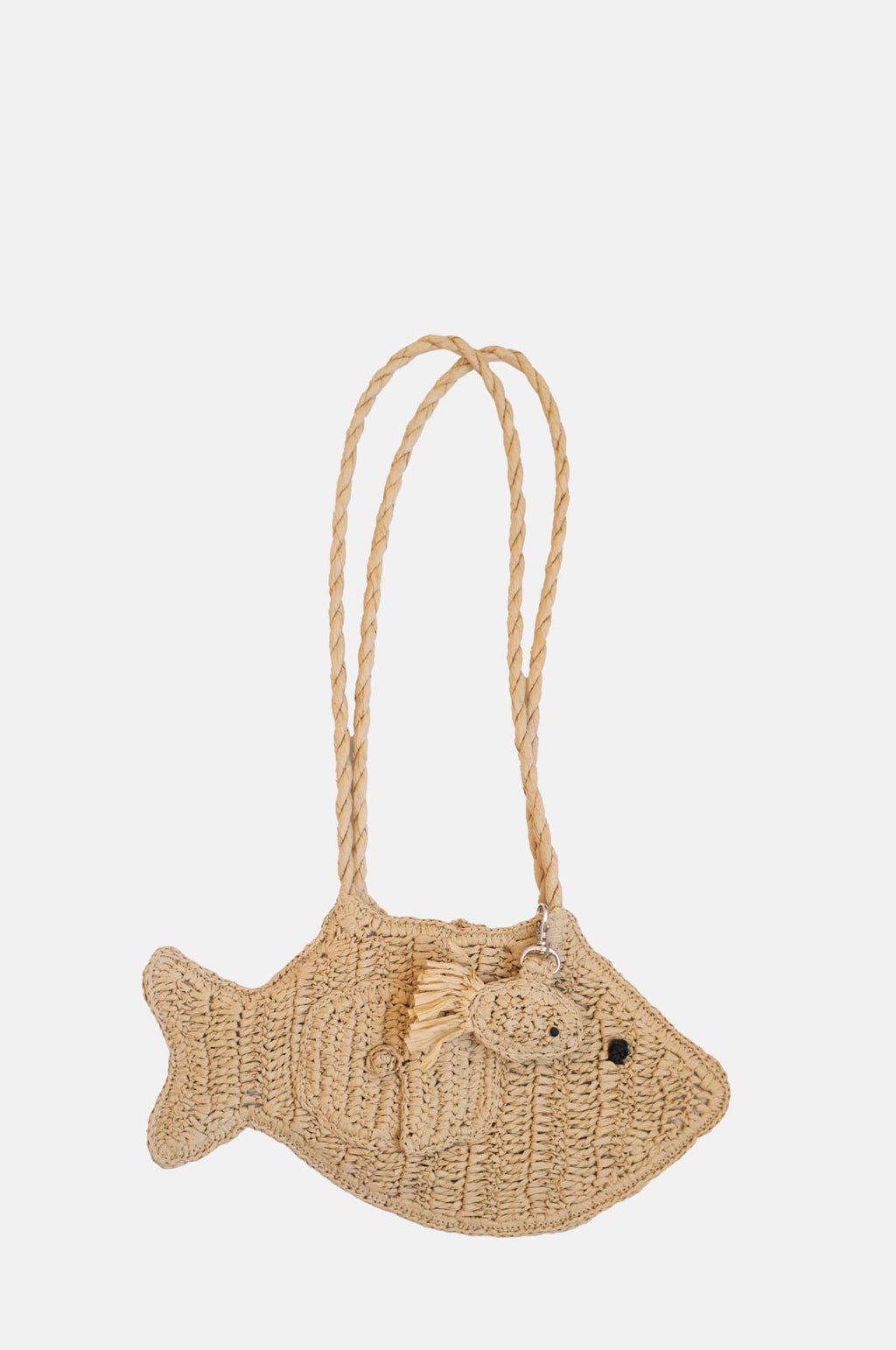 Damson Madder Raffia Fish Bag with Bag Charm Natural.