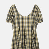 Damson Madder Sabina Mini Godet Dress Cardamon Mix Check.