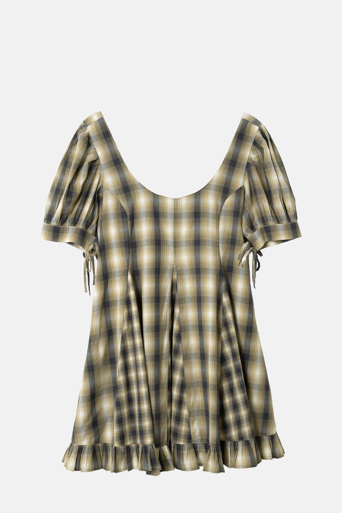 Damson Madder Sabina Mini Godet Dress Cardamon Mix Check.