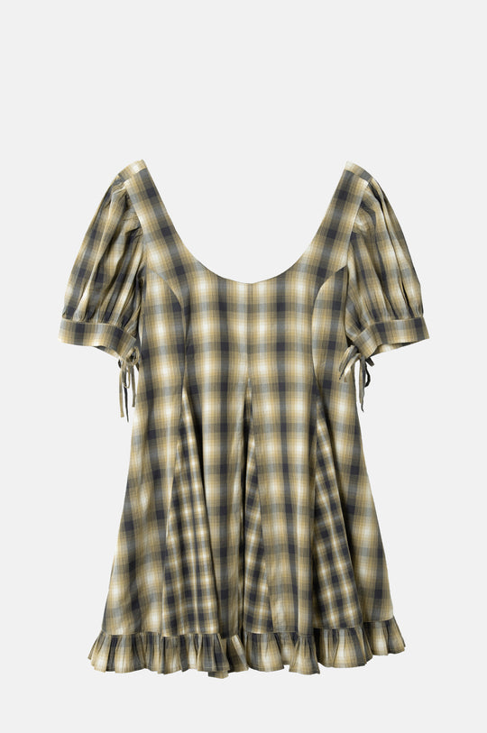 Sabina Mini Godet Dress Cardamon Mix Check