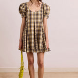 Sabina Mini Godet Dress Cardamon Mix Check
