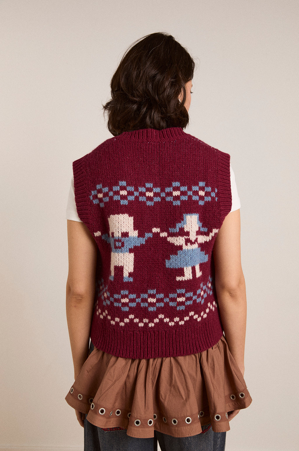 Sofie Wool Vest Novelty Intarsia Girls Burg