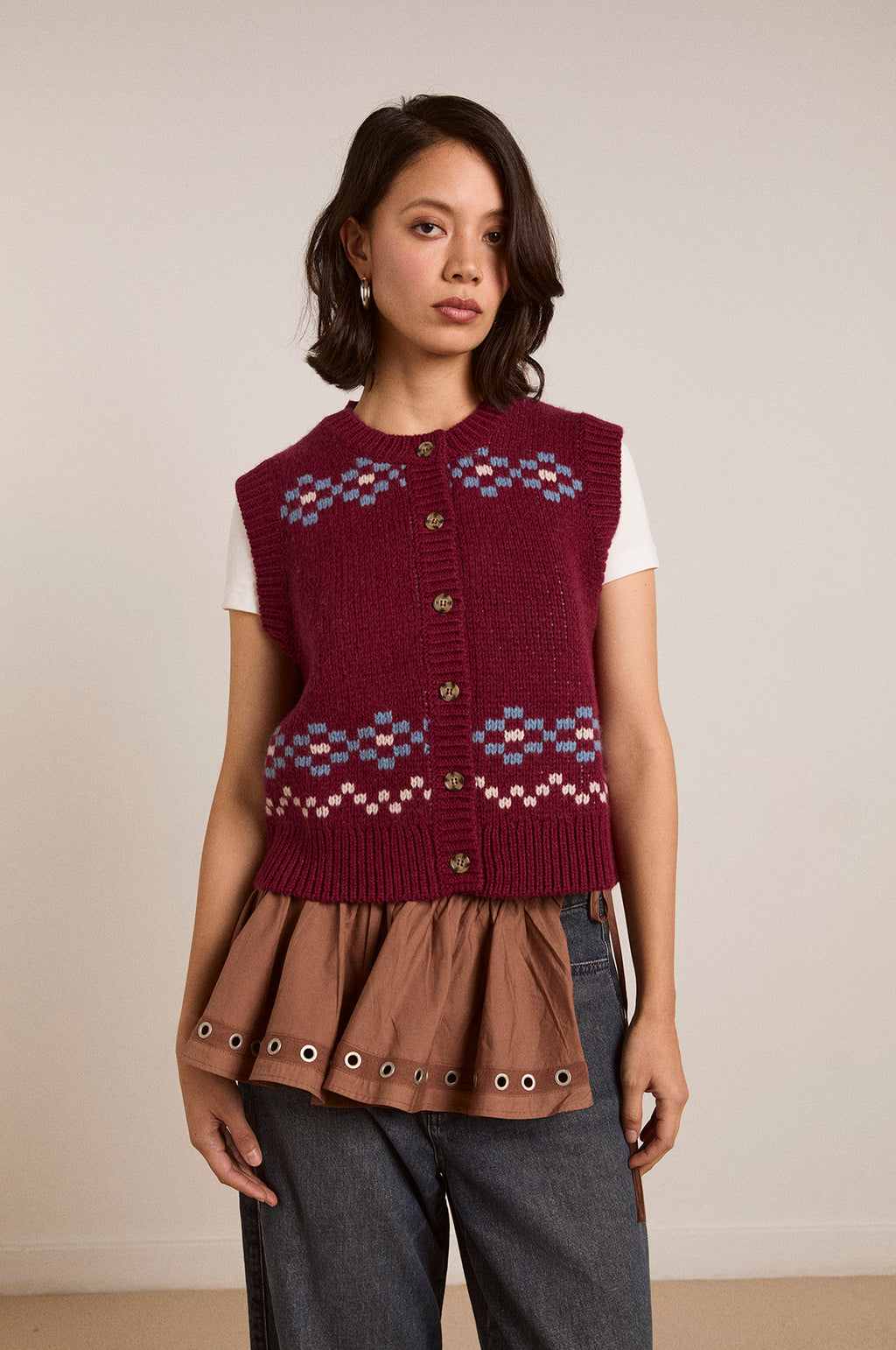 Sofie Wool Vest Novelty Intarsia Girls Burg