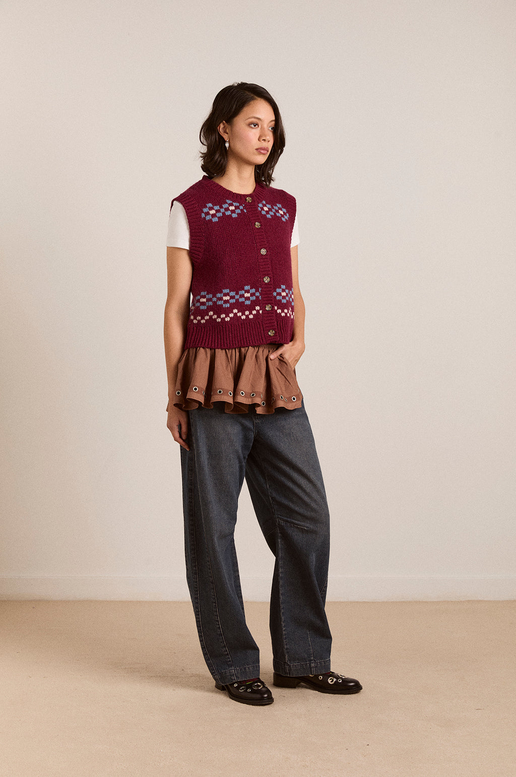 Sofie Wool Vest Novelty Intarsia Girls Burg