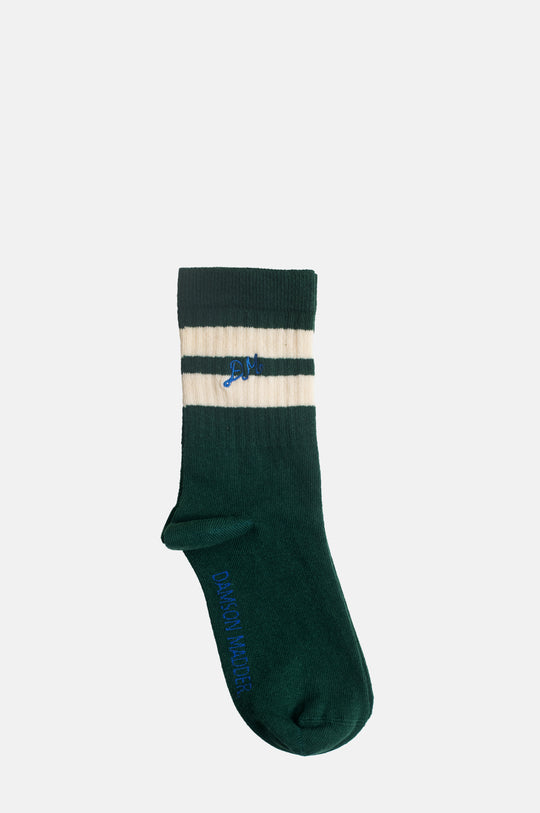 Sporty Calf Length Socks Green & Cream