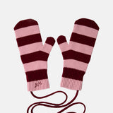 Damson Madder String Mittens Pink and Red Stripe.
