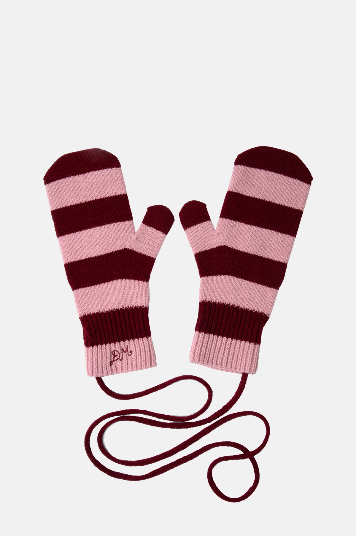 Damson Madder String Mittens Pink and Red Stripe.