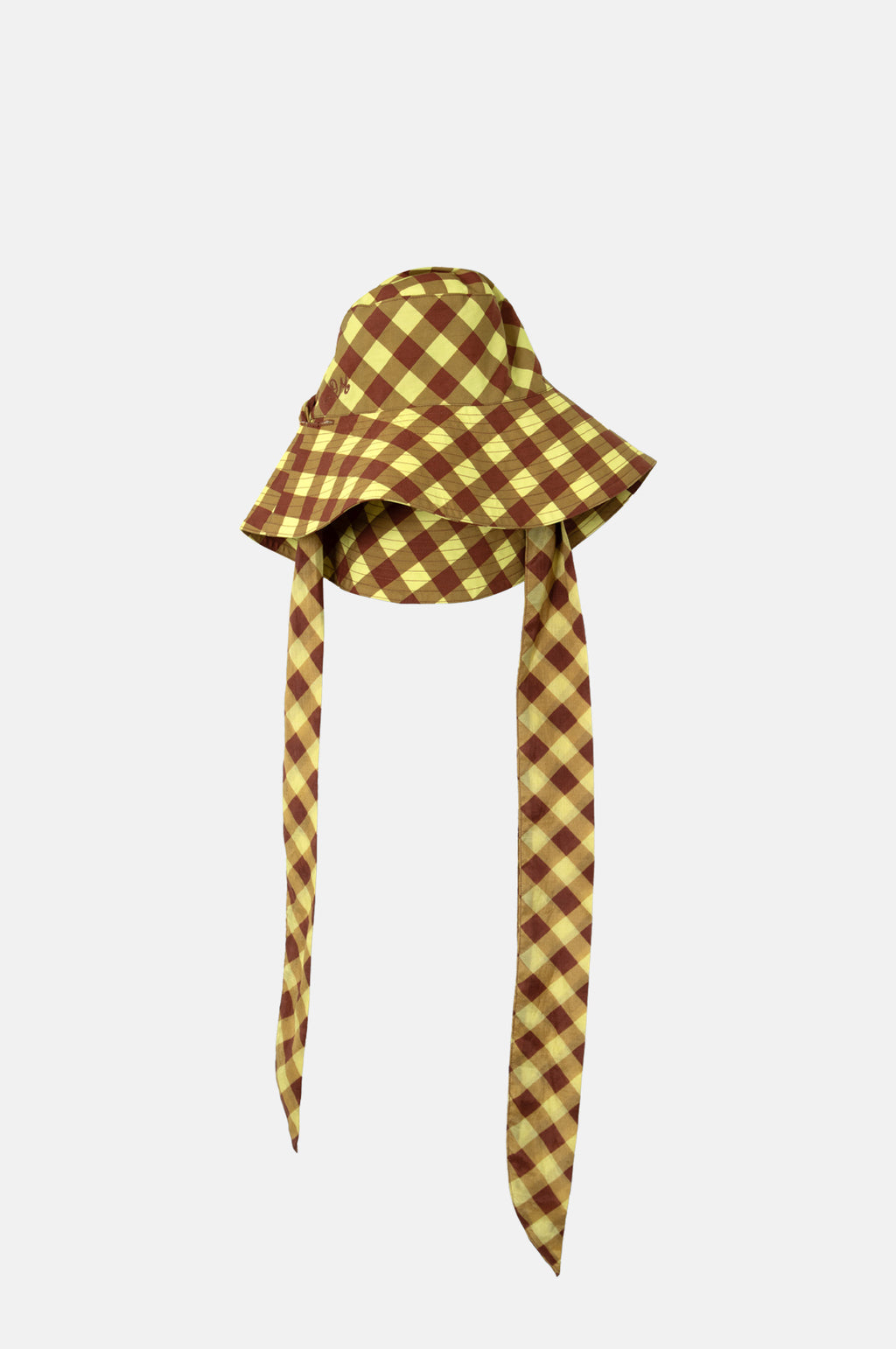 Damson Madder Sunhat with Tie Avo and Choc gingham.