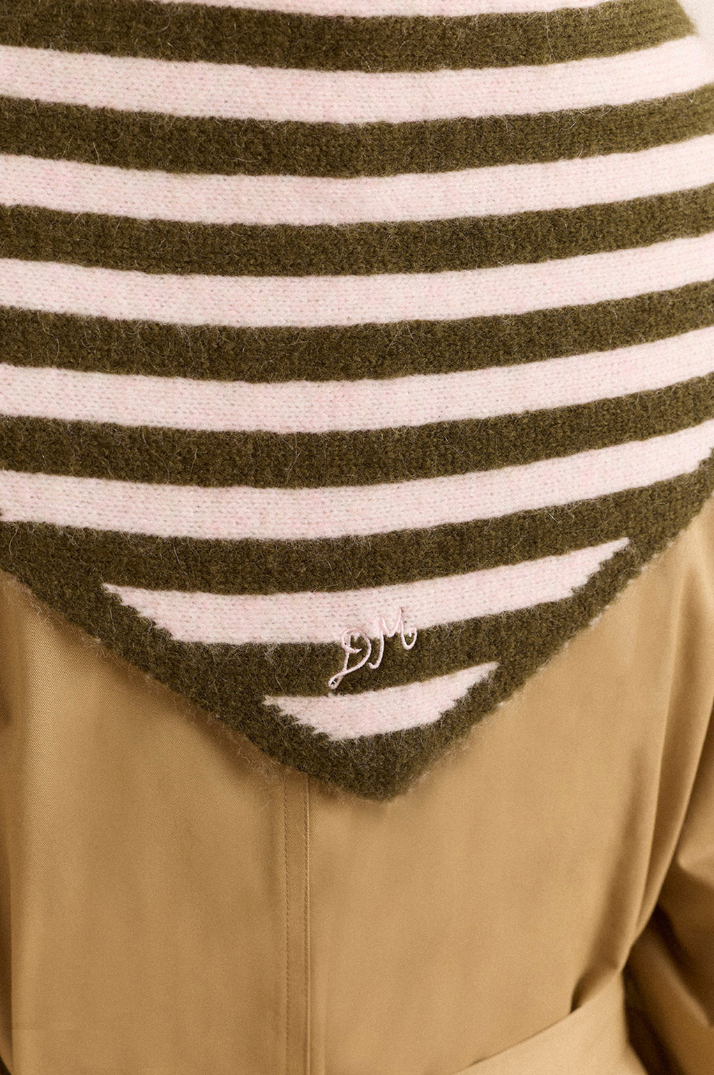 Triangle Scarf Olive & Pink Stripes