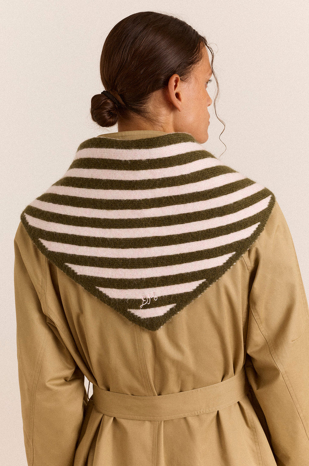 Triangle Scarf Olive & Pink Stripes