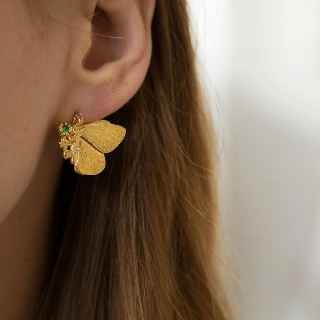 A.M. Duke of Burgundy Butterfly Cluster Hook Earrings Gold