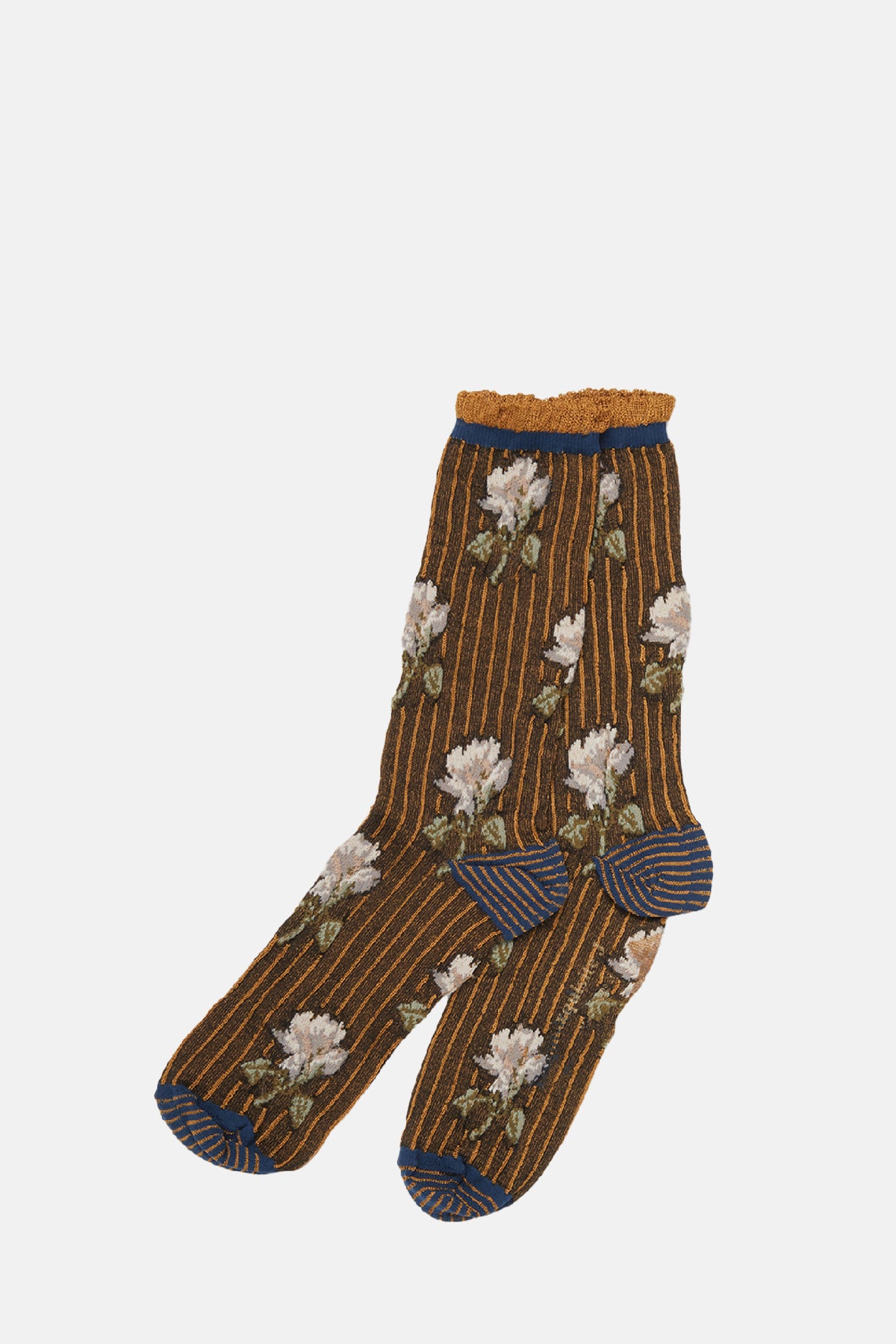 Exquisite J Floral Stripe Socks Blue.