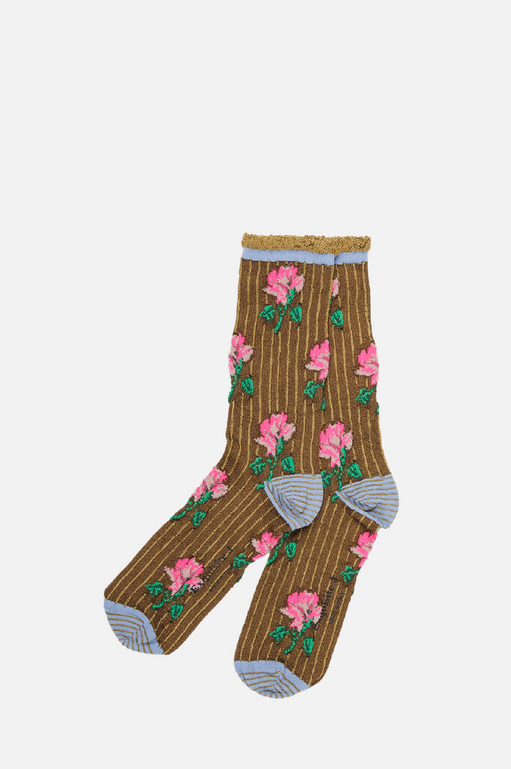 Exquisite J Floral Stripe Socks Brown.