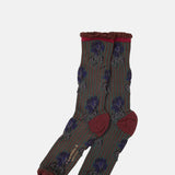 Exquisite J Floral Stripe Socks Dk Green.