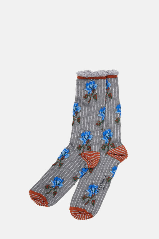 Floral Stripe Socks Grey