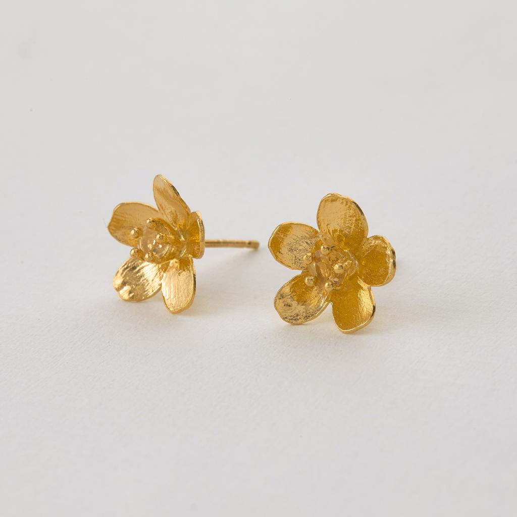 A.M. Citrine Buttercup Stud Earrings Gold