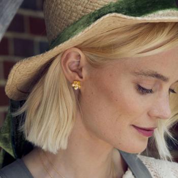 A.M. Citrine Buttercup Stud Earrings Silver