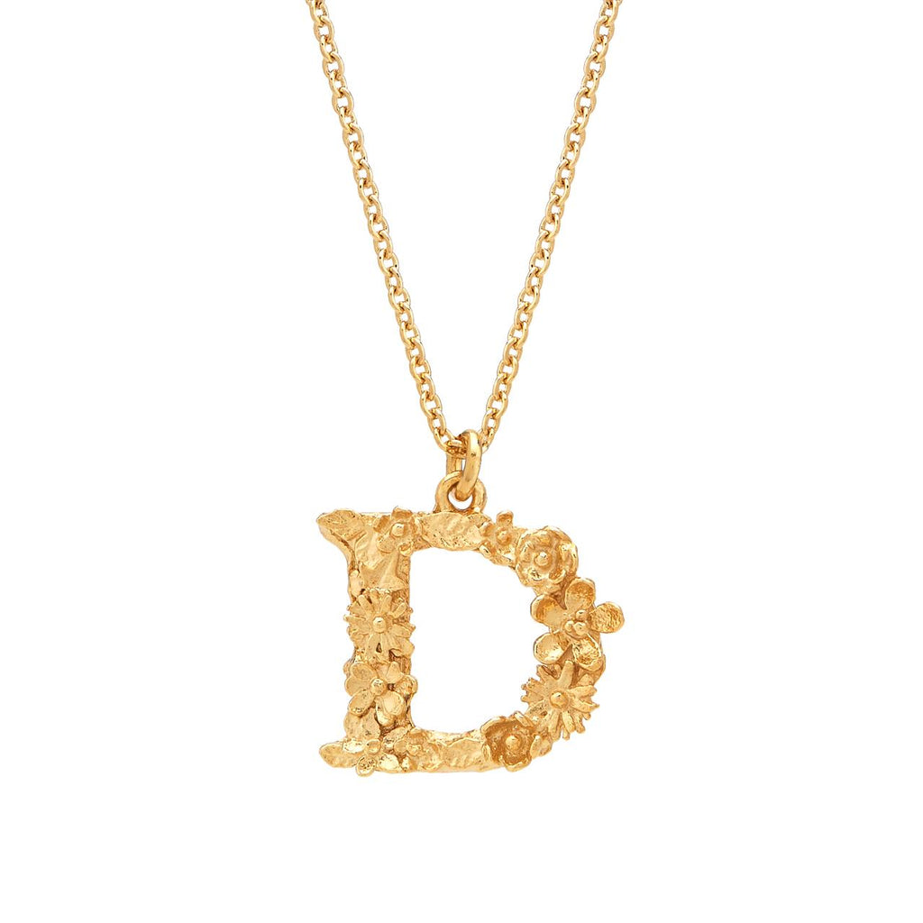 A.M. Floral Alphabet D Necklace Gold