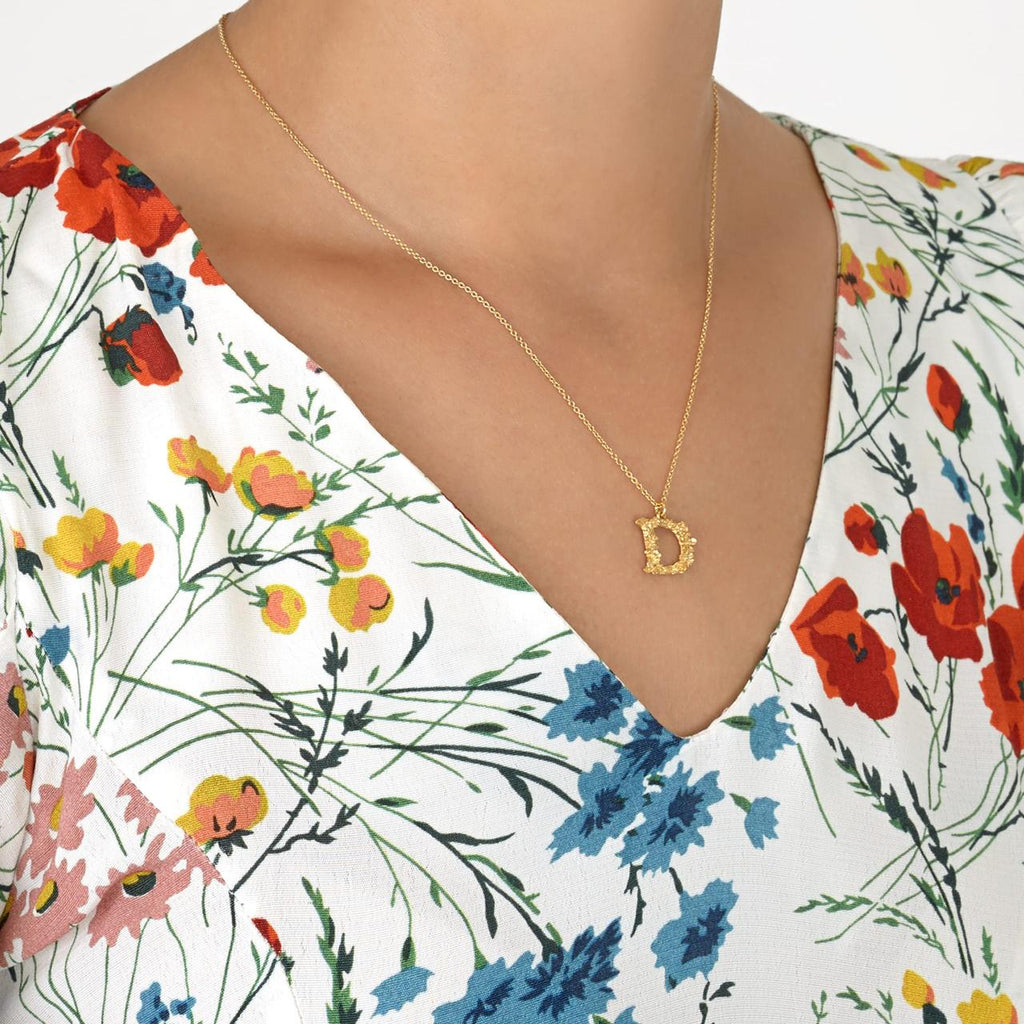 A.M. Floral Alphabet D Necklace Gold